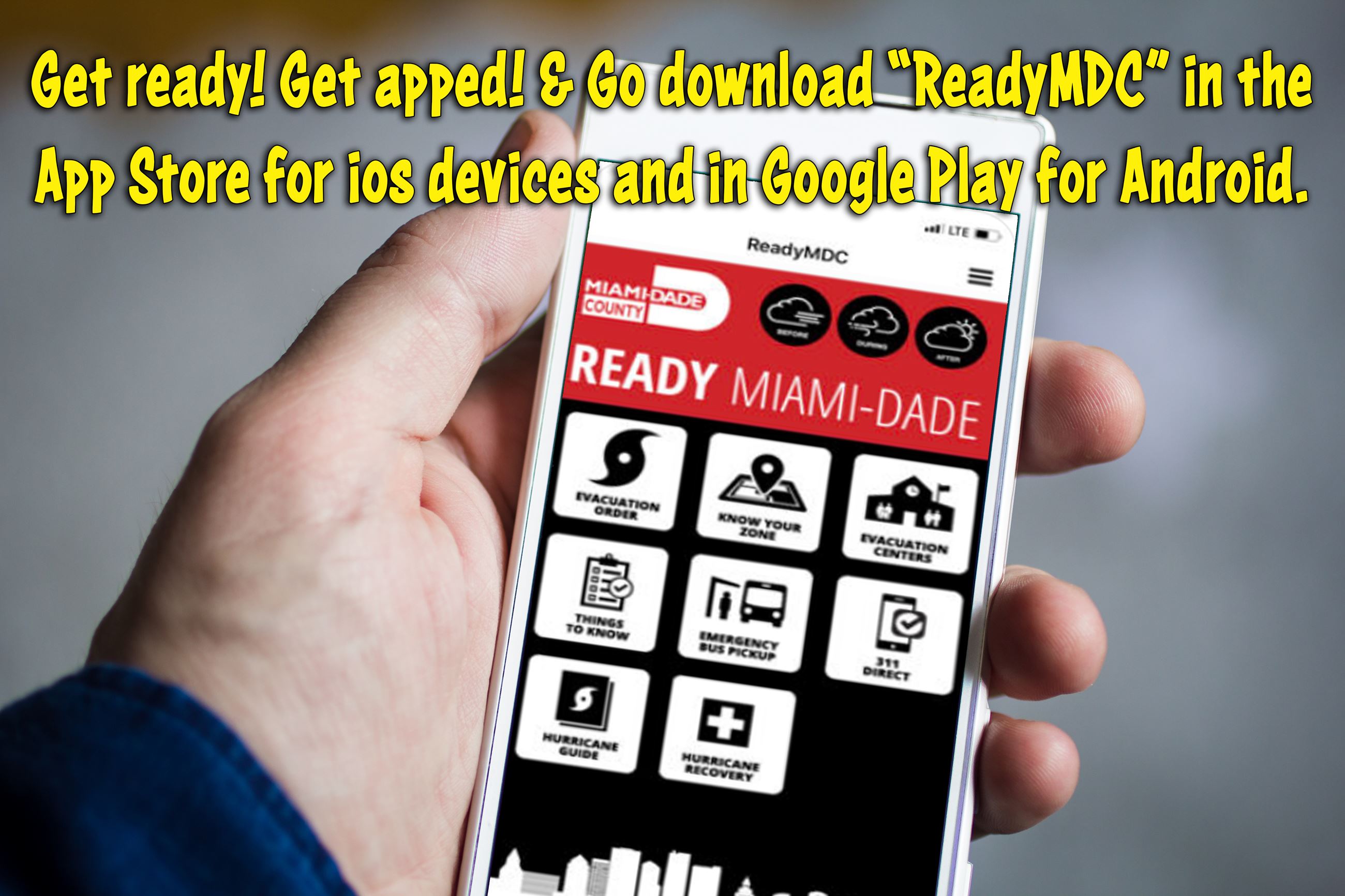 Image of a hand holding a mobile phone with the ReadyMDC app on the home screen